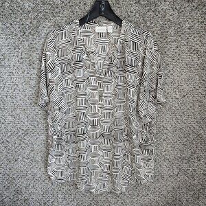 Chicos Top Womens 1 US Medium Brown‎ Printed Sheer Split Neck Blouse Ladies